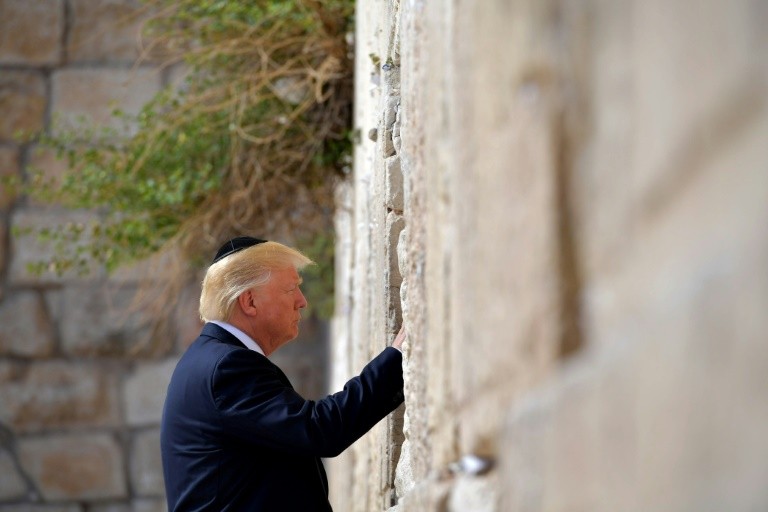 US President Donald Trump, seen here visiting the Western Wall, has pledged he will recognize Jerusalem as Israel's capital