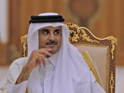 Qatari Emir Sheikh Tamim bin Hamad al-Thani is pictured during his meeting with the French president in the Qatari capital Doha on December 7, 2017