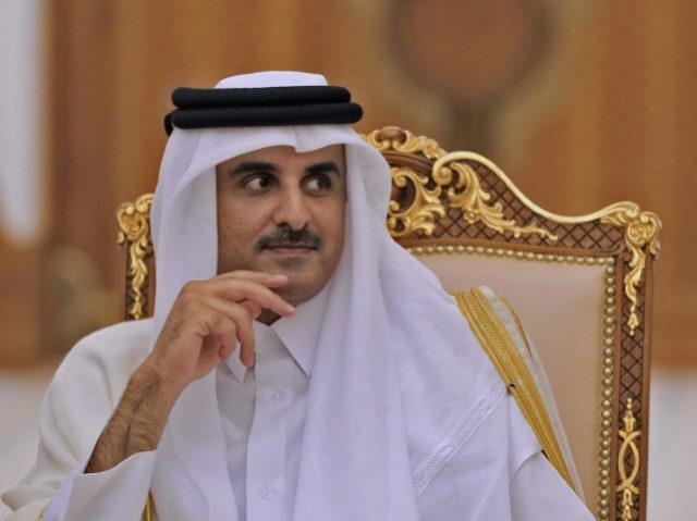Qatari Emir Sheikh Tamim bin Hamad al-Thani is pictured during his meeting with the French