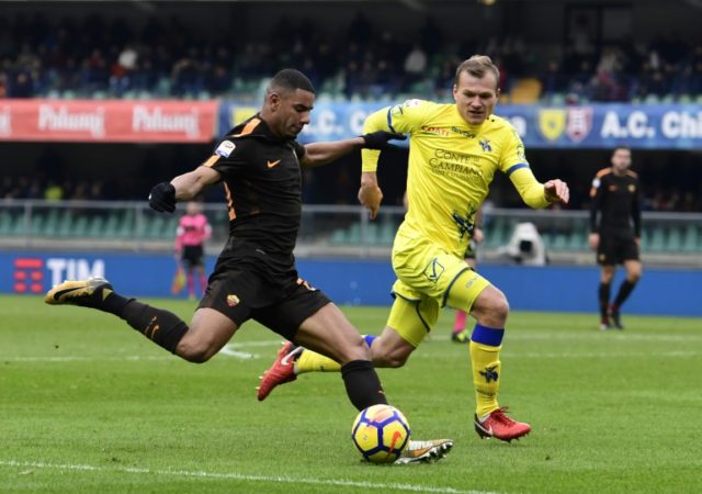 Roma's Bruno da Silva Peres (left) in action during the Serie A match against Chievo in Ve