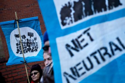 Activists outside the Federal Communications Commission ahead of a vote on "net neutrality