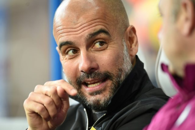 Manchester City manager Pep Guardiola pictured before kick-off in the English Premier Leag