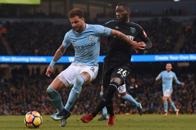 Kyle Walker (L), pictured on December 3, 2017, has been key to City's red-hot Premier Leag