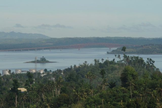 A view of the San Juanico bridge connecting the islands of Samar (R) and Leyte, as seen fr
