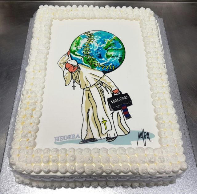 Pope Francis received a cake for his birthday decorated with a drawing by Italian street a