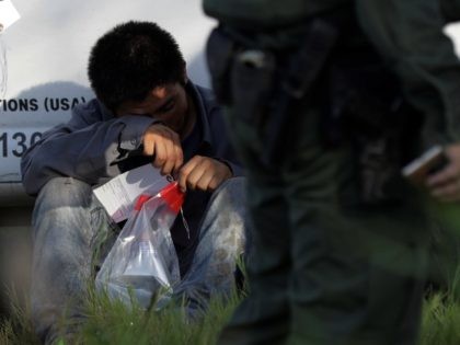 Border Patrol agents arrest migrant crossing border.
