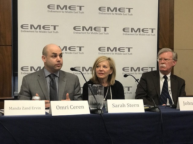 Manda Zand Ervin, Omri Ceren, Sarah Stern (Founder and President of EMET), and John Bolton