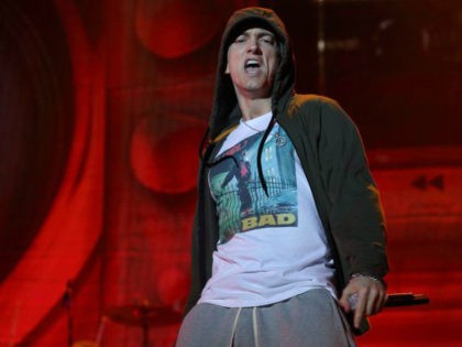 Eminem performs at Lollapalooza in Chicago's Grant Park on Friday, Aug. 1, 2014. (Photo by Steve C. Mitchell/Invision/AP)