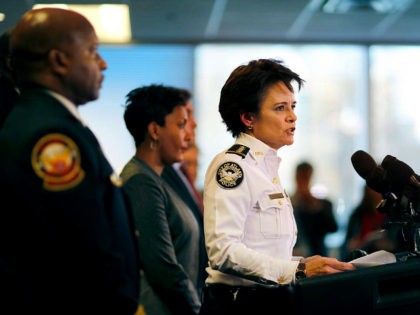 Atlanta Police Chief Erika Shields speaks at a press conference in Atlanta, Thursday, Jan. 4, 2018. Atlanta's mayor is promising a "safe, smooth and secure" college football championship game Monday, despite the traffic problems expected to be caused by President Donald Trump's motorcade, but none of the many agencies involved …