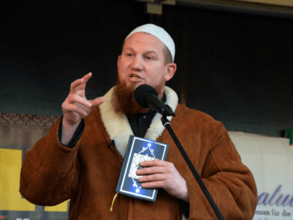 German Islamic preacher Pierre Vogel, also known as Abu Hamza, speaks during a rally of supporters of the Salafist movement on January 18, 2014 in Pforzheim, southwestern Germany. AFP PHOTO / DPA / ULI DECK / GERMANY OUT (Photo credit should read ULI DECK/AFP/Getty Images)