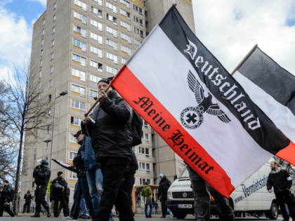 LEIPZIG, GERMANY - MARCH 18: Supporters of the far-right political party 'Die Rechte' gather to march in the city center on March 18, 2017 in Leipzig, Germany. The party is a 2012 offshoot from various other neo-Nazi parties and though 'Die Rechte' has members in most German states its