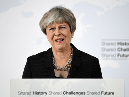 British Prime Minister Theresa May gives her landmark Brexit speech in Complesso Santa Mar