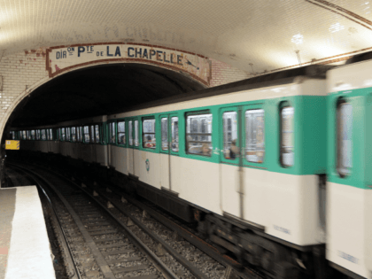 A picture taken on March 25, 2010 in Paris shows a train running at the 'Abbesses&#03