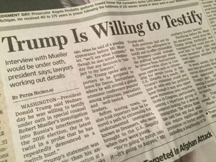 Trump Mueller headline WSJ (Wall Street Journal via Joel Pollak / Breitbart News)