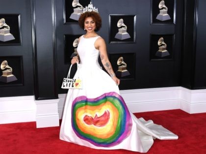 Joy Villa arrives for the 60th Grammy Awards on January 28, 2018, in New York. / AFP PHOTO