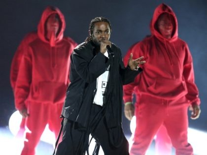 Kendrick Lamar, center, performs at the 60th annual Grammy Awards at Madison Square Garden on Sunday, Jan. 28, 2018, in New York. (Photo by Matt Sayles/Invision/AP)
