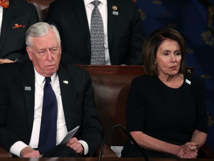 WASHINGTON, DC - JANUARY 30: U.S. Rep Steny Hoyer (D-MD) and U.S. House Minority Leader Nancy Pelosi (D-CA) watch during the State of the Union address in the chamber of the U.S. House of Representatives January 30, 2018 in Washington, DC. This is the first State of the Union address …