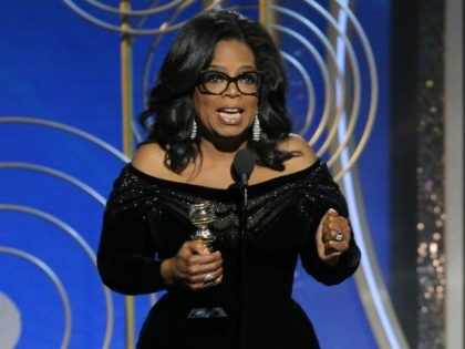 In this handout photo provided by NBCUniversal, Oprah Winfrey accepts the 2018 Cecil B. DeMille Award during the 75th Annual Golden Globe Awards at The Beverly Hilton Hotel on January 7, 2018 in Beverly Hills, California. (Photo by Paul Drinkwater/NBCUniversal via Getty Images)