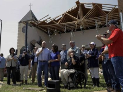 Vice President Mike Pence and Texas Governor Greg Abbott visit damaged church in Rockport, Texas.