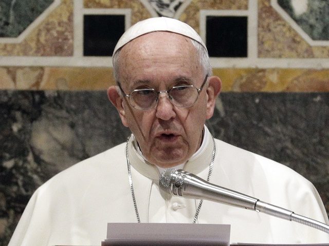 Pope Francis delivers his speech to diplomats accredited to the Holy See, during an audien