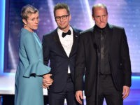 SAGAwardsBillboards Frances McDormand, from left, Sam Rockwell and Woody Harrelson, nominees for outstanding performance by a cast in a motion picture for "Three Billboards Outside Ebbing, Missouri," introduce a clip from their film at the 24th annual Screen Actors Guild Awards at the Shrine Auditorium & Expo Hall on Sunday, Jan. …