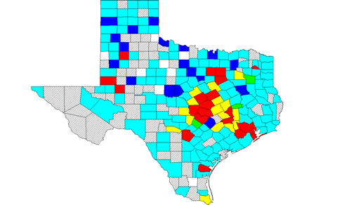 Texas Flu Activity Map for week ending December 30, 2017. Texas Department of State Health Services