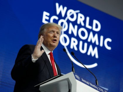 President Donald Trump delivers a speech to the World Economic Forum, Friday, Jan. 26, 201