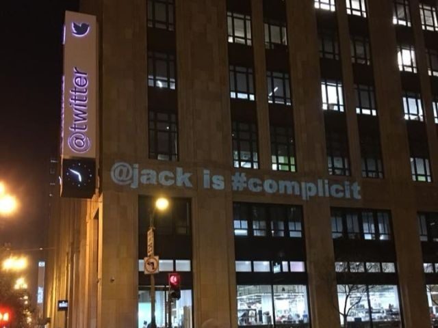 Twitter protest by left-wing activists says "@jack is #complicit"