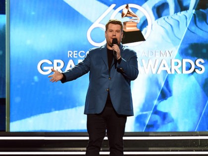 NEW YORK, NY - JANUARY 25: Host James Corden rehearses onstage for the 60th Annual GRAMMY Awards at Madison Square Garden on January 25, 2018 in New York City. (Photo by Kevin Winter/Getty Images for NARAS)