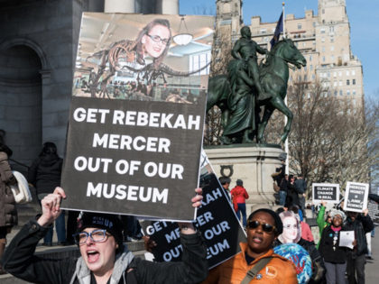 NEW YORK, NY, UNITED STATES - 2018/01/21: Protesters from the Revolting Lesbian action group are seen holding placards and chanting slogans during the protest. Protest against Rebekah Mercer being a member of the Board of Trustees of the American Museum of Natural History (AMNH) taking place in front of the …