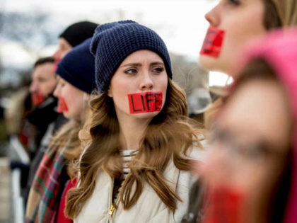 Anti-abortion activists converge in front of the Supreme Court in Washington, Friday, Jan.