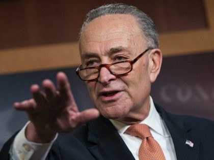 Senate Minority Leader Chuck Schumer, D-N.Y., explains to reporters how his negotiations with President Donald Trump broke down yesterday as quarreling politicians in Washington eventually failed to keep their government in business, at the Capitol in Washington, Saturday, Jan. 20, 2018. (AP Photo/J. Scott Applewhite)