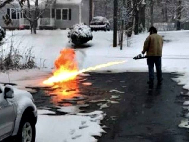 flamethrower melting snow