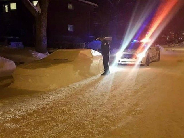A Canadian man in the mood to play a trick on some snow removers made a "car" entirely out