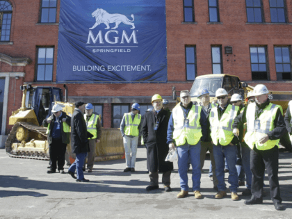 onstructions workers gather on the site to watch a ground breaking ceremony for the $800 million MGM casino resort scheduled to open in 2017, Tuesday, March 24, 2015, in Springfield, Mass., Tuesday, March 24, 2015, in Springfield, Mass. The casino resort, the largest economic development project the region has seen …