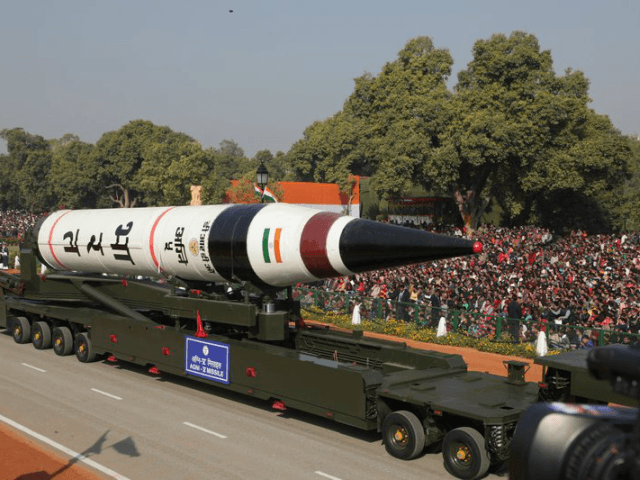 India's long range Agni-5 ballistic missile, seen as part of a 65th Republic Day parade in New Delhi on Jan. 26, 2013.