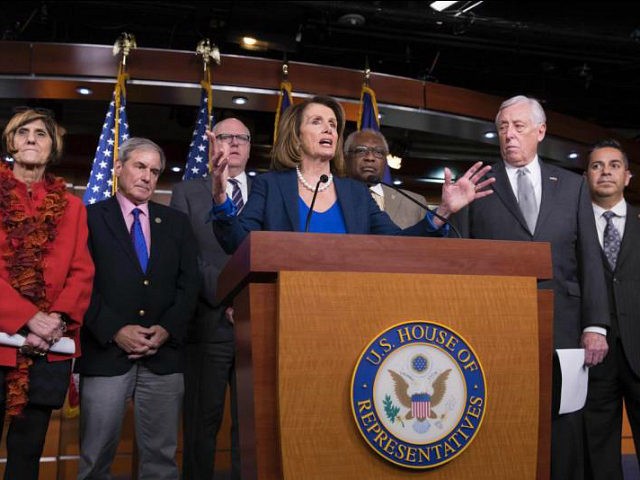 House Minority Leader Nancy Pelosi, D-Calif., is joined by fellow Democrats, from left, Re