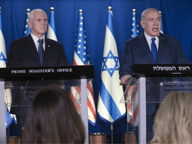 U.S. Vice President Mike Pence, left, listens as Israel's Prime Minister Benjamin Netanyah