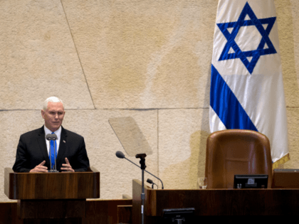 US Vice President Mike Pence addresses the Knesset (Israeli parliament) in Jerusalem on January 22, 2018. The visit, initially scheduled for December before being postponed, is the final leg of a trip that has included talks in Egypt and Jordan as well as a stop at a US military facility …