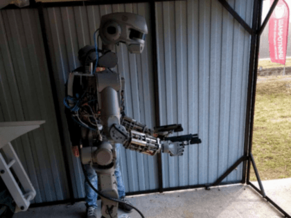 Russia’s space-bound humanoid robot FEDOR (Final Experimental Demonstration Object Research) is being trained to shoot guns from both of its hands.