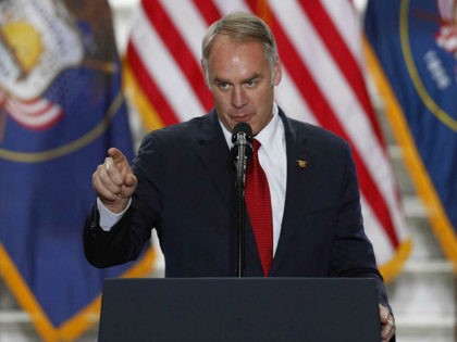 SALT LAKE CITY, UT - DECEMBER 4: Interior Secretary Ryan Zinke gives a speech before U.S. President Donald Trump arrives at the Rotunda of the Utah State Capitol on December 4, 2017 in Salt Lake City, Utah. Trump announced the reduction in size of the Bears Ears and Grand Staircase-Escalante …