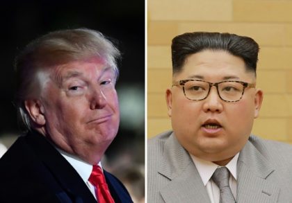 US President Donald Trump, left, has traded barbs via social media with North Korean leade
