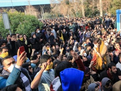 Iranian students protest at the University of Tehran during a demonstration driven by anger over economic problems, in the capital Tehran on December 30, 2017