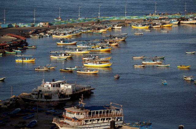 Boats are moored in the harbour of Gaza City on November 1, 2017
