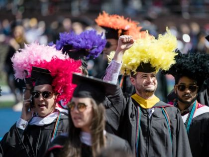 A student gestures during the University of Pennsylvania commencement ceremony, in Philade