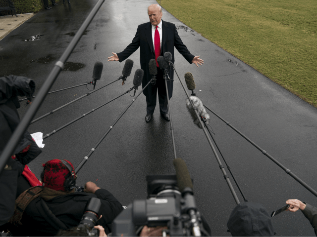 President Donald Trump speaks to reporters before boarding Marine One on the South Lawn of the White House in Washington, Friday, Feb. 23, 2018, to travel to Oxon Hill, Md. to speak at the Conservative Political Action Conference (CPAC). (AP Photo/Andrew Harnik)