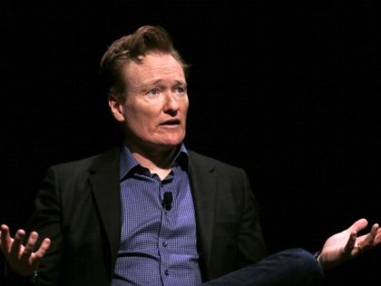 Television host Conan O'Brien at Sanders Theatre on the campus of Harvard University in Cambridge, Friday, Feb. 12, 2016. O'Brien, who graduated from the school in 1985, shared a conversation with Harvard President Drew Faust and an audience of guests. (AP Photo/Charles Krupa)
