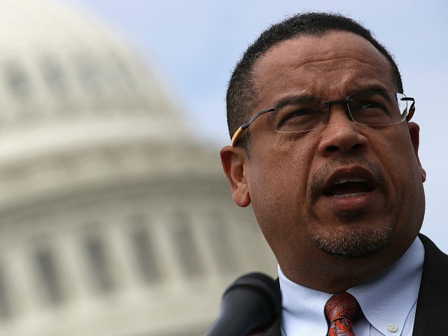 WASHINGTON, DC - MARCH 21: Rep. Keith Ellison (D-MN) waits to speak during a press conference outside the U.S. Capitol in opposition to the involvement of U.S. military forces in Syria March 21, 2017 in Washington, DC. U.S. members of Congress voiced their concern about 'escalating U.S. involvement in the …