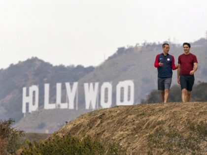 Garcetti and Trudeau in Hollywood Hills (Damian Dovarganes / Associated Press)