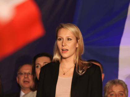 AVIGNON, FRANCE - DECEMBER 06: Marion Marechal Le Pen, vice-president of the French far-right Front National (FN) party and candidate for the regional elections in the Provence-Alpes-Cote d'Azur (PACA) region, speaks to supporters after the annoucement of the results on December 6, 2015 in Avignon, France. Marion Marechal Le Pen …